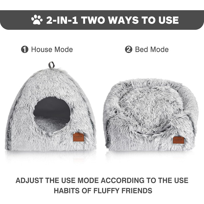 Cat Bed Washable Cat Sleeping Place for Cats Cat Cave Plush Pet Cat Head Pillow Cat House Cat Cushion Fluffy Kitten Puppy Snuggle Bed Pet Bed White (Gray, medium)
