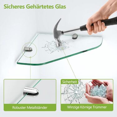 S'AFIELINA Glass Shelf Shower Caddy Glass Corner Shelf 6mm Tempered Glass Shower Shelf Glass Shelf for Bathroom Shower Shelf 23cm x 23cm (1 Piece)