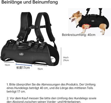 Сумка-переноска для собак великих порід Wakytu, 30-40 кг, чорна. Ідеально для транспортування, реабілітації та підтримки собак з проблемами суглобів або інвалідністю.