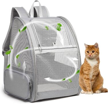 Рюкзак для кота/маленької собаки, переноска для тварин, дихаючий, складаний, з вікном та страхувальним ремінцем, сірий (до 8 кг кота, до 6 кг собаки)