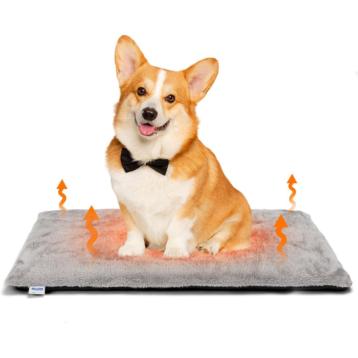Nobleza Самогріюча килимок для собак та котів, зігріваючий килимок для домашніх тварин на зиму, подушка для собак, підходить для собачих ліжок, з посиленим меморіальним шаром, знімний, м'який плюшевий чохол, сірий, 61x46x4 см (L 76 x B 48 x H 4 см)