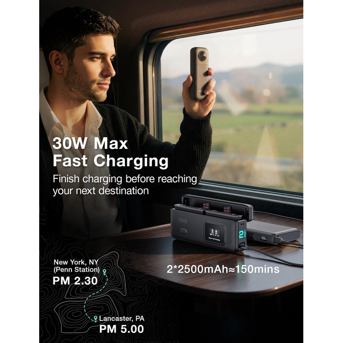 Зарядний пристрій llano AC2 30W Hub для Insta360 X5 з двома акумуляторами 2500mAh, 3 слоти PD, LED-індикація