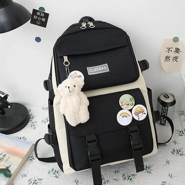 Чорний шкільний рюкзак для дівчаток-підлітків, набір, бутик-модель, 31 x 44 x 14 см