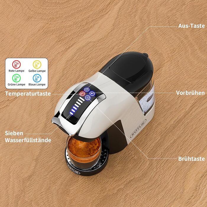 Кавомашина KOTLIE 5-в-1: капсули, кава, ESE (44 мм), регулювання, великий бак (EM-308A)