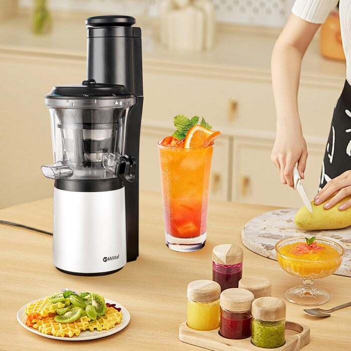 Wiltal | Slow Juicer | Vegetable and Fruit Extractor | With 76 mm Opening | Electric Juicer for Fruit | Quiet Motor | Easy to Clean | JC-280 | 150 Watts | BPA Free | White