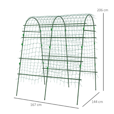 Outsunny Climbing Plant Trellis, Adjustable Support Frame, Plant Grid with Net, Plant Cage for Garden, Balcony, Steel, Green, 144 x 167 x 206 cm