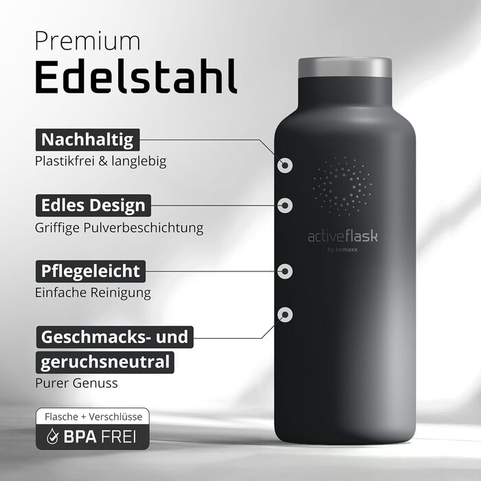 Фляга для води з нержавіючої сталі з трубочкою та інфузером, 3 кришки: без BPA, не протікає, підходить для газованої води - спортивна фляга, термофляга, ізотермос, дитяча фляга для чаю (530 мл, Cool Grey Bamboo)