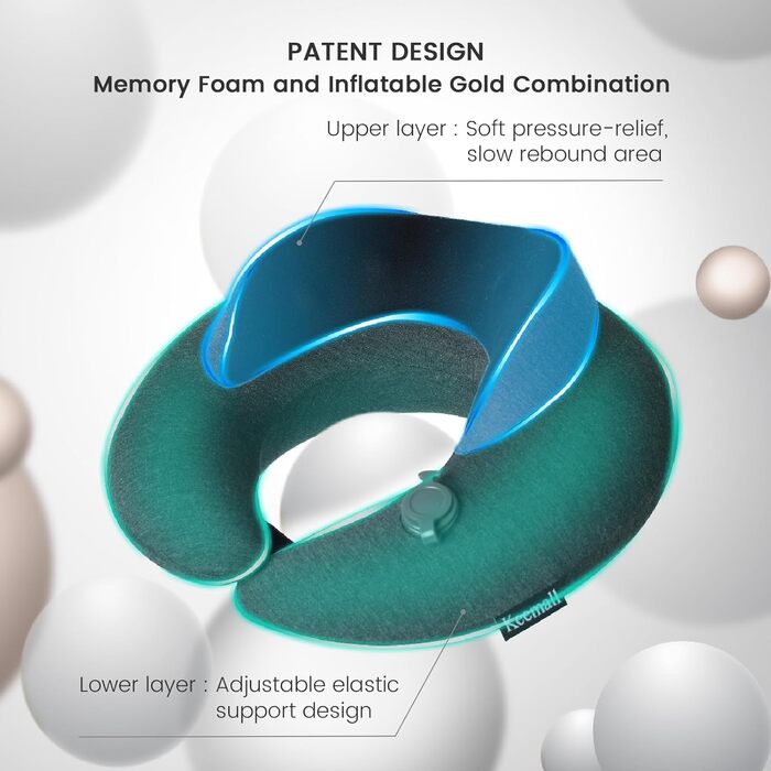 Подушка для шиї BestMaxs надувна туристична для подорожей літаком, поїздом, автомобілем. Зручна для офісу та сну. Наволочка з бавовни. Сірий колір, середній розмір