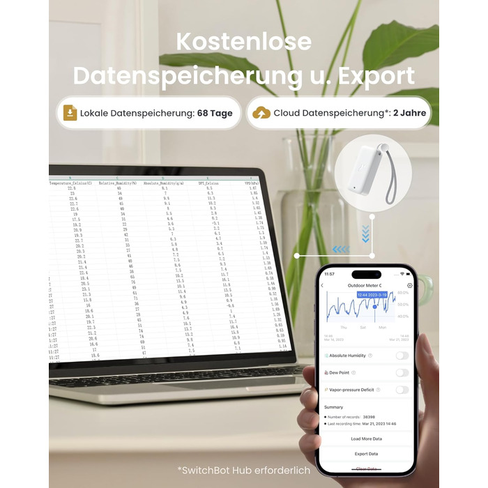 SwitchBot IP65 Hygrometer Thermometer Indoor/Outdoor, Bluetooth Thermometer with Dew Point/VPD/Absolute Humidity Sensor, Outdoor Thermometer, Data Storage for Greenhouse/Wine Cellar 3-Pack