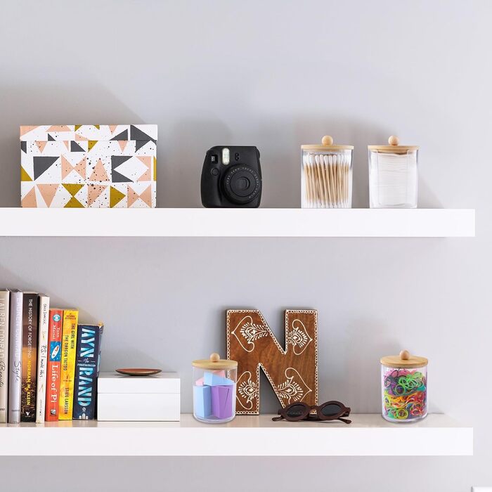 Організатор для ватних дисків та паличок: прозорий контейнер з бамбуковою кришкою (4 шт.)