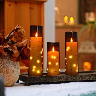 Світлодіодні безполуменеві свічки Homemory з мерехтливим ефектом, ліхтариком, дистанційним керуванням і таймером, акрилові, набір 5 шт., сірі, для декору дому