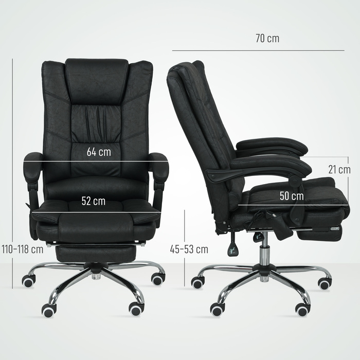 Vinsetto Office Chair with Vibration Massage, Ergonomic Executive Chair with Lumbar Warmer, Reclining Function, Footrest, Adjustable Height Desk Chair, Swivel Chair with Side Pocket, Black | Aosom