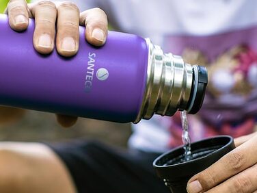 Термос-термокана з нержавіючої сталі SANTECO 1л, 500мл, не протікає, з кришкою-чашкою для подорожей. Термос для кави та чаю для дітей, спорту, без BPA, 24 години холод, 12 годин тепло (фіолетовий, 500 мл)