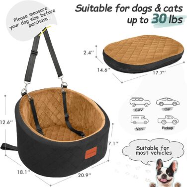 Зручний автокрісло для собак з кріпленням для безпеки, миється, з антиковзною основою (Чорний/Кофе, Малий)
