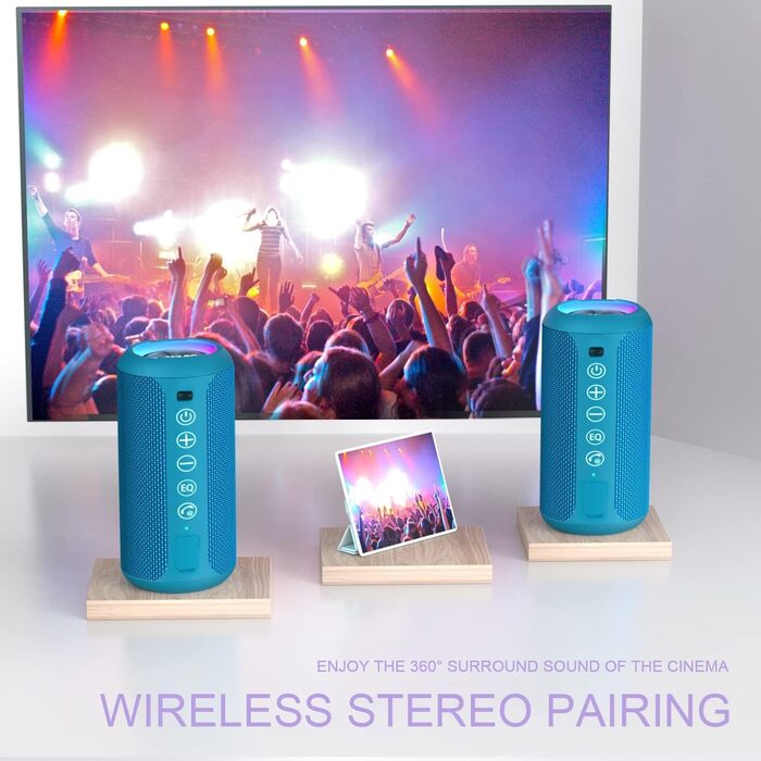 Портативна Bluetooth колонка Ortizan з RGB підсвіткою, водонепроникність IPX7, 30 годин роботи, Bass Boost, TWS, AUX, TF картка, мікрофон (BLUE)