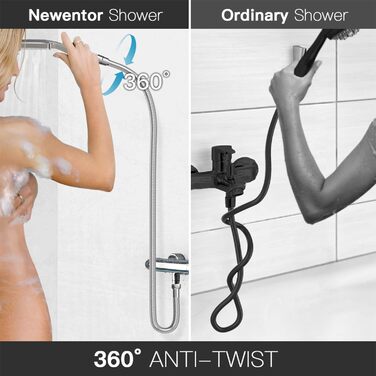 Душова лійка Newentor зі шлангом 1,5 м, високий тиск, 6 режимів, срібна (з золотим душовим краном)