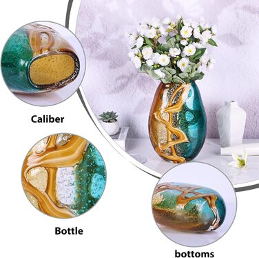 PlivBloom Blue-Green Glass Heads - Hand Blown Murano Glass Flower Vase Decor for Bookshelf & Living Room