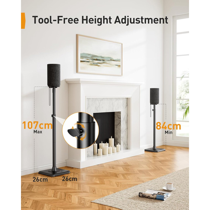 Підставка для колонок Perlegear PGSS12 - пара, регульована висота 83.8-106.7 см, для сателітів, з кабелеуправлінням, 6 кг