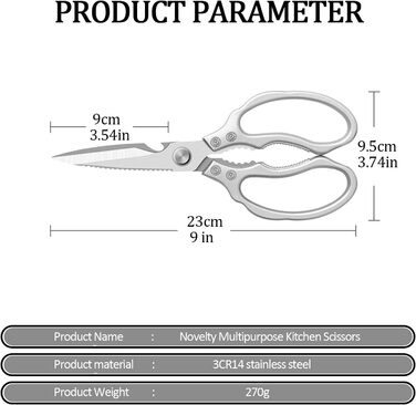 Ніж-ножиці кухонні з нержавіючої сталі, універсальні, з відкривачем для пляшок, для птиці, риби, м'яса, зелені, горіхів, миються в посудомийній машині, сріблясті