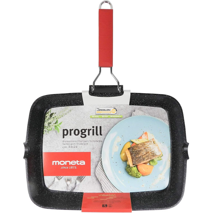 Сковорода-гриль Moneta Pro Grill 24x34 см з складаною ручкою, підходить для індукції