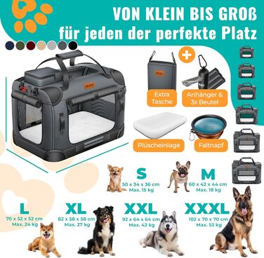 Транспортна переноска для собак та котів M 60x42x44см | Переноска для тварин, складана | З мискою та плечовим ременем | Для котів та собак, антрацит