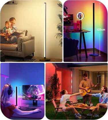LED-підлогова лампа DeeprBling для вітальні, 165 см, кутова RGB, з регулюванням яскравості, пультом та додатком, 16 мільйонів кольорів, музичні режими, DIY-режим та таймер для спальні, ігрової кімнати, офісу, читального залу (з EU-адаптером)