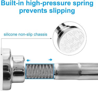 Штанга для душу Siler без свердління, розтягувана, з нержавіючої сталі, 48-200 см (Срібло)