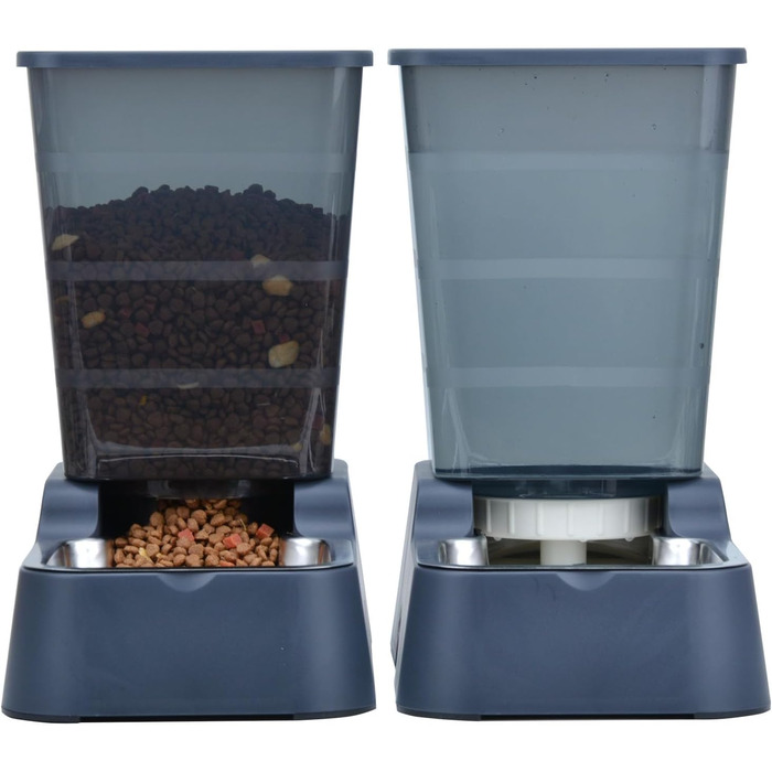5L Automatic Pet Feeder & Waterer - Dog & Cat Food & Water Dispenser Set (Dark Gray)