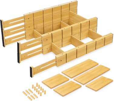 ABSOFINE Adjustable Drawer Dividers (43-56CM), 6 Pack Drawer Organizers with Inserts, Stackable Non-Slip Drawer Dividers for Kitchen, Closet, Dresser, Office, Bedroom
