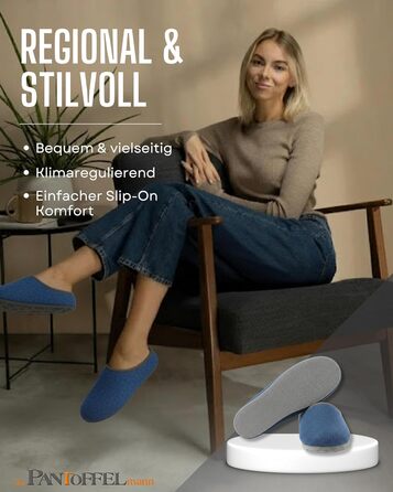 Фетрові домашні тапочки Pantoffelmann – сіро-темно-синій колір, розміри 36-48. Зручні, дихаючі та теплі тапочки для жінок та чоловіків.