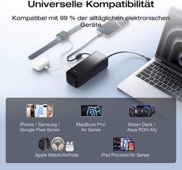 EcoFlow Powerbank 25000mAh 170W: портативний зарядний пристрій з вбудованим кабелем 100W USB-C для ноутбуків та смартфонів (iPhone, MacBook, Samsung), чорний