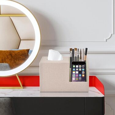 Організатор для серветок з шкіри, коробка для тканинних серветок, квадратна модель, тримач з пультом дистанційного керування, для ванної кімнати, авто, офісу, декору, бежевий