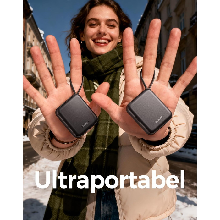 Електричні грілки для рук Ocoopa 2 шт. з акумулятором 4000mAh, USB, 3 режими нагріву, до 52°C, подарунок на Новий рік, для зими, катання на лижах, подорожей та активного відпочинку, UT5 Nano Wiesengeflüster (Ocoopa x Künstleredition), чорний