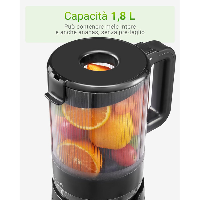 Шнекова соковижималка TUUMIIST Slow Juicer для цілих фруктів та овочів, 1.8 л, глянцевий чорний, 135 мм