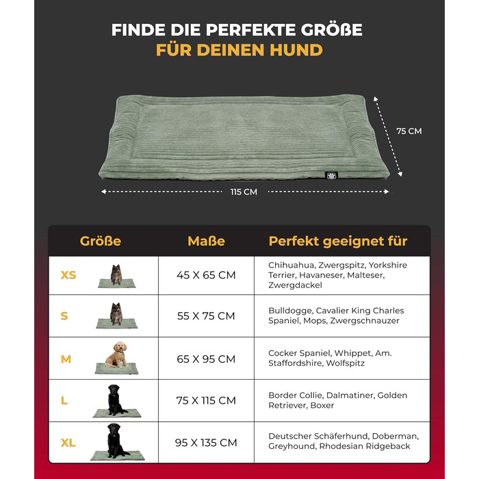 Килимок для собак HS-Hundebett® з флісовою накидкою, XS – Практичний та зручний лежак для собак – Зроблено в Німеччині (Зелений, 75x115 см)