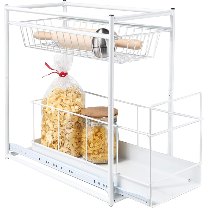International Household Telescope Drawer - Kitchen Cabinet Drawer for Kitchen Cabinets from 30 cm Width, Storage Basket Drawer Installation, Telescope Basket for Kitchen Cabinet, made of Metal (white)