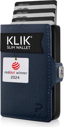 PURISTO KLIK: Смарт-портмоне для чоловіків з натуральної шкіри з RFID захистом - компактний картхолдер на 12 карт (темно-синій)