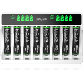 Зарядний пристрій HiQuick для акумуляторів AA та AAA (8 місць) з LCD-дисплеєм + 4 x AA + 4 x AAA, NI-MH/NI-CD, перезаряджувані батарейки