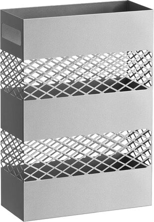LAND VOI Metal Umbrella Stand - Rectangular, Portable, with Removable Drip Tray - Silver