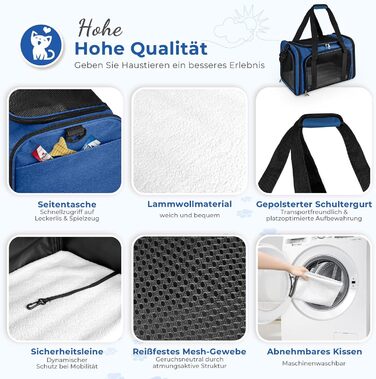 Транспортна сумка для кота та собаки, переноска для собак, складана переноска для котів, портативна переноска, до 5 кг, для середніх собак та котів (M, L 43 x B 28 x H 28 см, темно-синій)