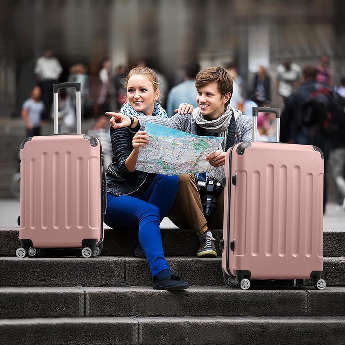 Набір валіз LEADZM 3 шт. з захистом кутів, ABS, телескопічна ручка, ручна поклажа (рожеве золото)