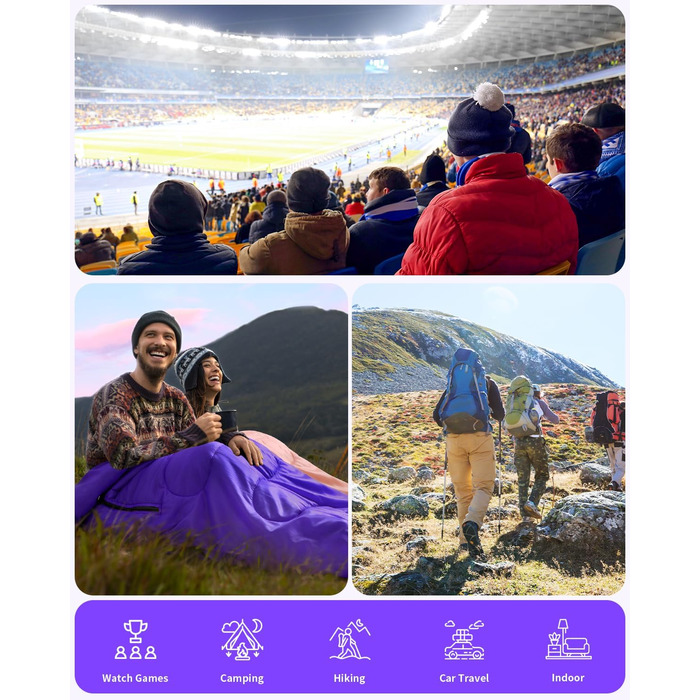 Спальний мішок Sportneer Outdoor - ковдровий, 3-4 сезони, для дорослих, фіолетовий (200x85 см)