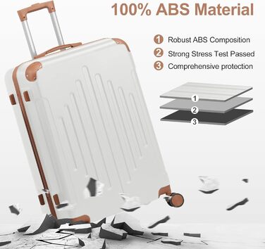 Набір валіз LEADZM 3 шт. з захистом кутів, ABS, телескопічний ручка, ручна поклажа, контрастне забарвлення (кремово-білий)
