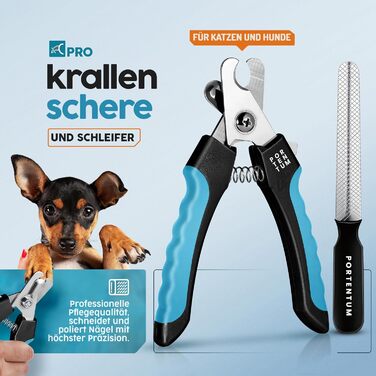 Ножиці для обрізки кігтів собак та котів PORTENTUM з пилочкою, нержавіюча сталь, безпечний захист, 6 дюймів