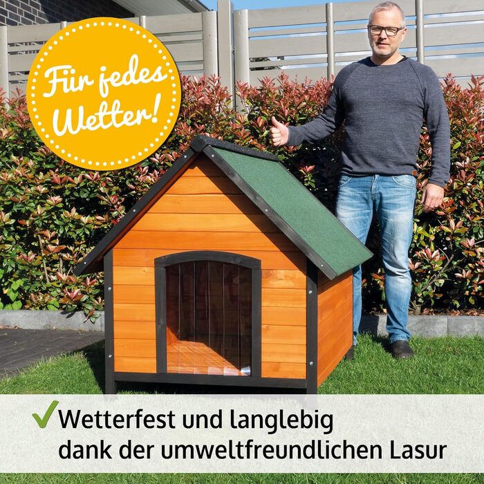Будка для собак Zooprinz Luna Premium - з водостійкої деревини, відкривається дах та ламельна двері, для вулиці, натуральний колір, 2 розміри - XL