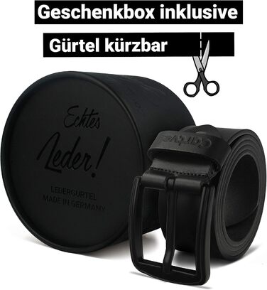 Чоловічий шкіряний ремінь чорного кольору 40 мм, Made in Germany, подарункова коробка, чорна пряжка, матеріал - шкіра, ширина 40 мм, розмір 110
