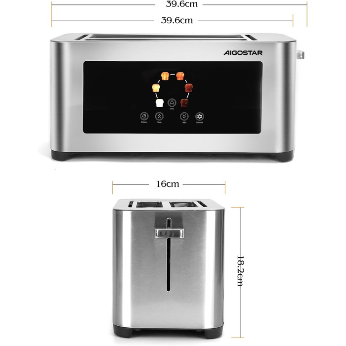 Тостер Aigostar 4-х секційний з LED-сенсорним екраном, нержавіюча сталь, 1400W