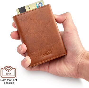 Гаманець Vastaia з натуральної шкіри, компактний, з монетницею, RFID-захист, для чоловіків і жінок, коричневий