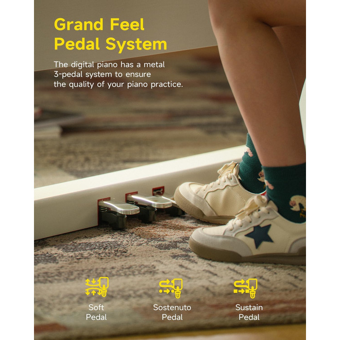 Цифрове піаніно Donner DDP-95 для початківців з 88 важними клавішами, бездротове підключення, LCD дисплей, 610 тембрів, 600 ритмів, 3 навчальні режими, біле