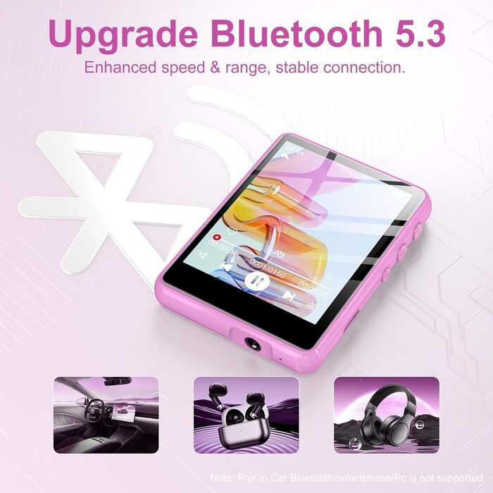 MP3 плеєр SWOFY 128GB Bluetooth 5.3, Рожевий - міні-плеєр з сенсорним екраном 2.4